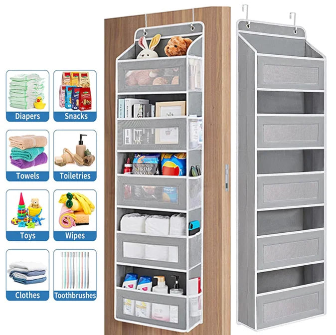 Over the Door Organizer Storage, 5 Shelf Hanging Door Organizer with 5 Large Capacity Pockets, Anti Tilt 44 lb Load Behind Door