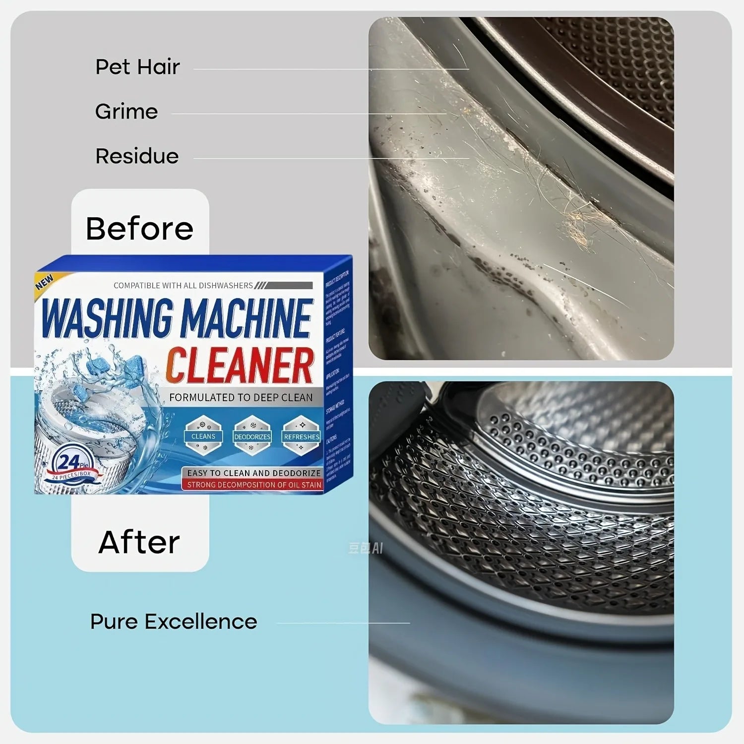 12/24 PCS Washing Machine Cleaning Tablets Powerful Effervescent Washer Cleaner Deodorize Descale For Home Laundry Use