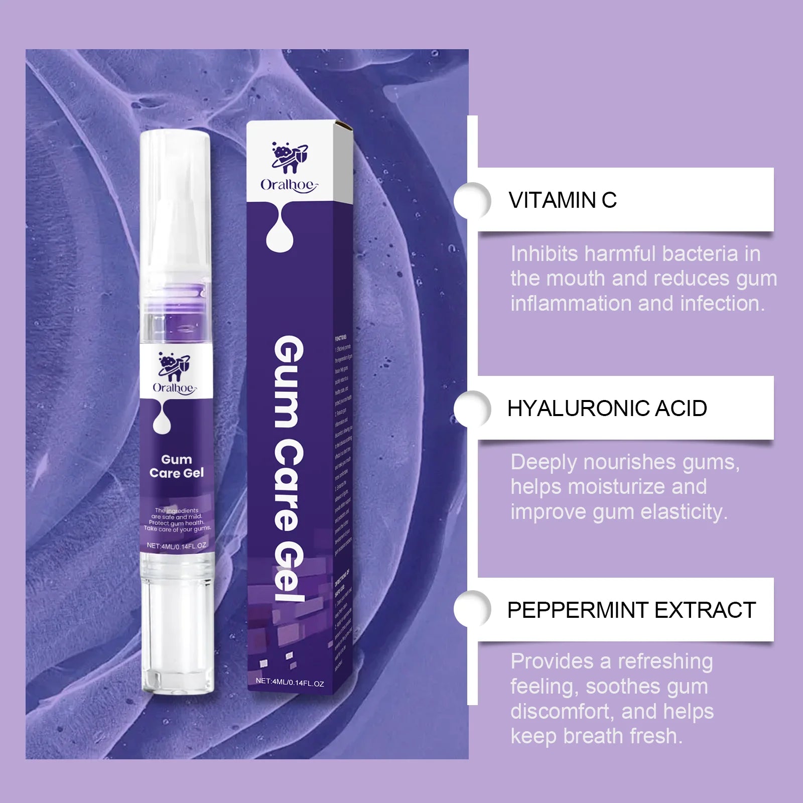 Oralhoe Mint Purple Gum Care Gel Pen Deep Cleaning Nourishing Strengthening Relief Discomfort Non-irritating Gum Health Care Gel