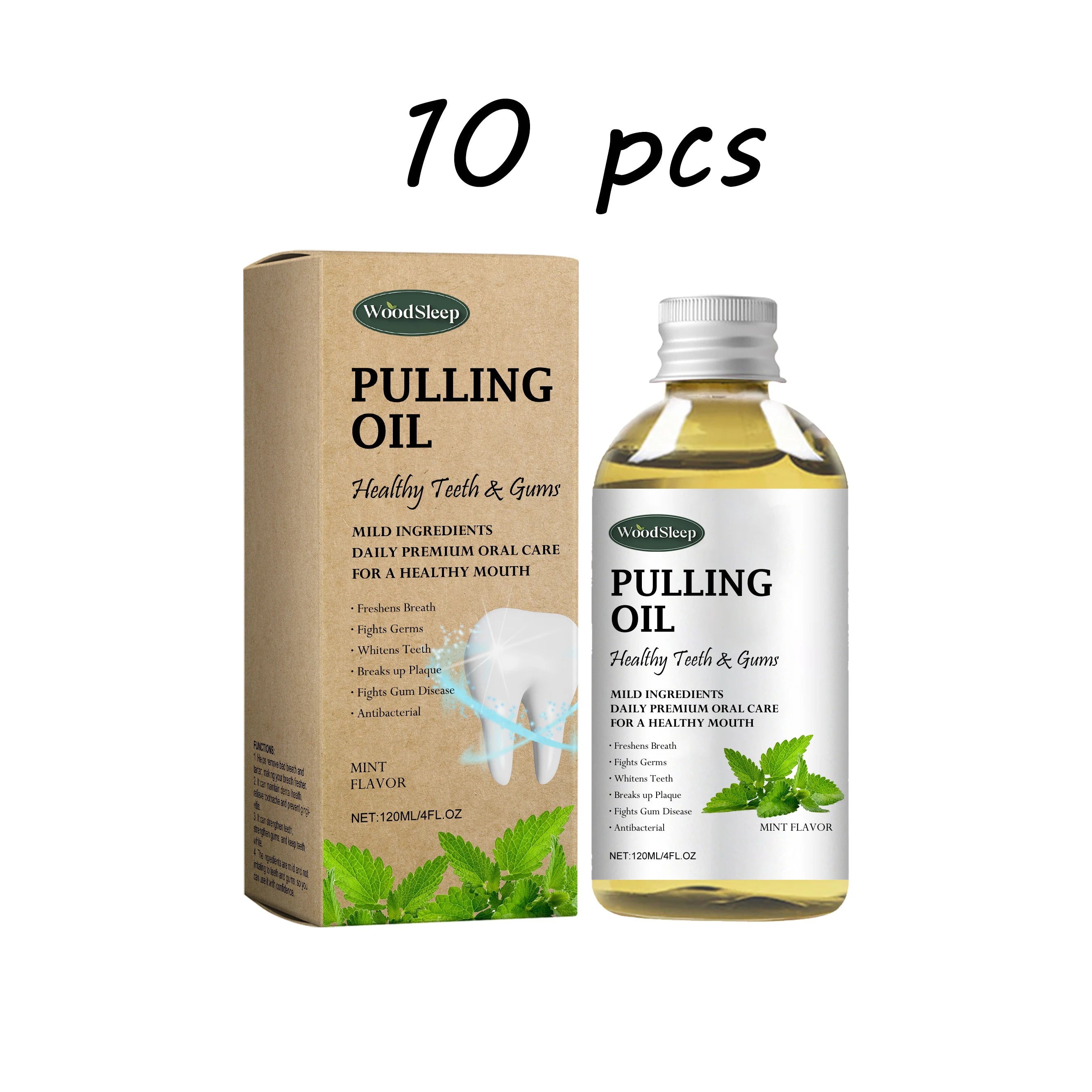 Woodsleep Coconut Pulling Oil Mouthwash Teeth Cleaning Remove Tea Stains Reduce Bad Breath Daily Care Herbal Mint Mouthwash