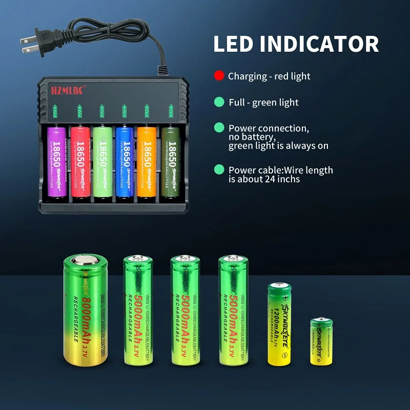 6 Bay Li-ion Lithium Smart Battery Charger Can Charge for Different Type of Batteries 10440 14500 16650 14650 18350 18500 16340
