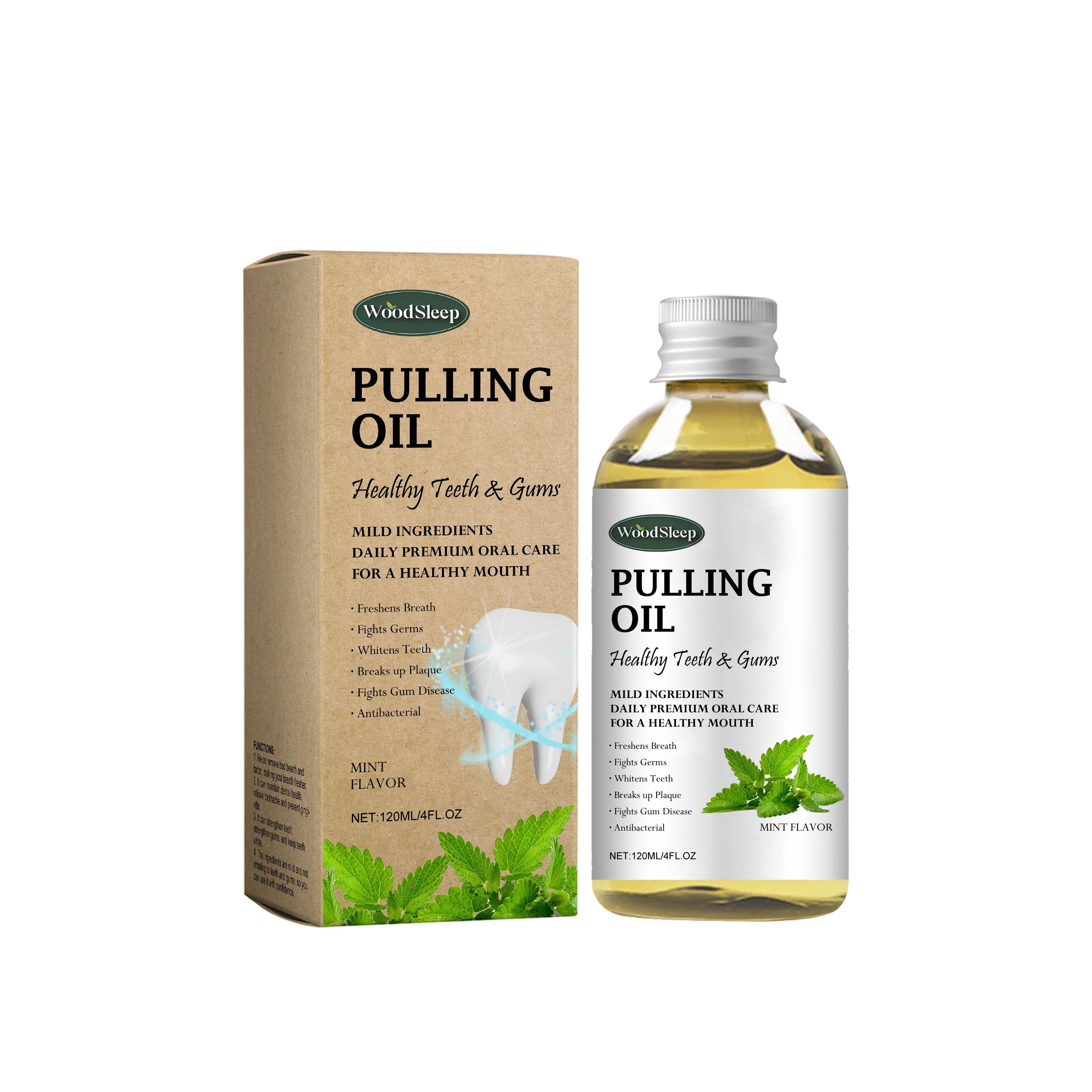 Woodsleep Coconut Pulling Oil Mouthwash Teeth Cleaning Remove Tea Stains Reduce Bad Breath Daily Care Herbal Mint Mouthwash