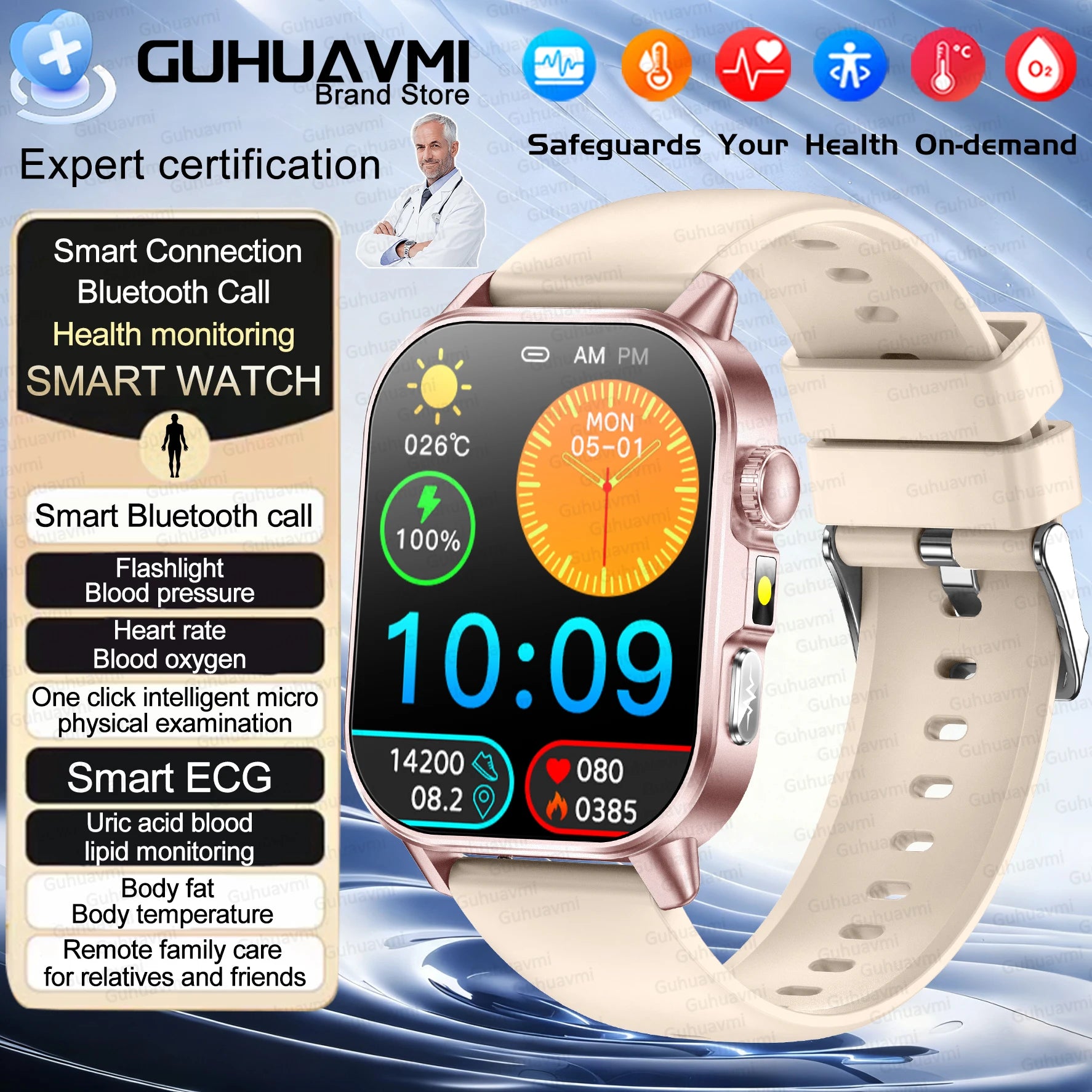 2026New ECG+PPG AI Health Diagnose Smart Watch Men Women Clock Blood Lipid BP Uric Acid Heart rate Tracker HD Call Smart Watch