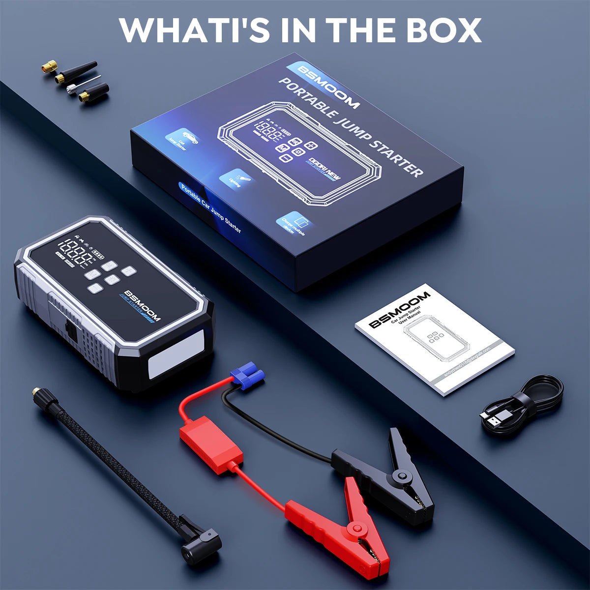 Car Emergency Jump Starter Air Pump 6000A/7000A Peak Tire Inflator Car Emergency Jump Starter With LED Light Power Bank