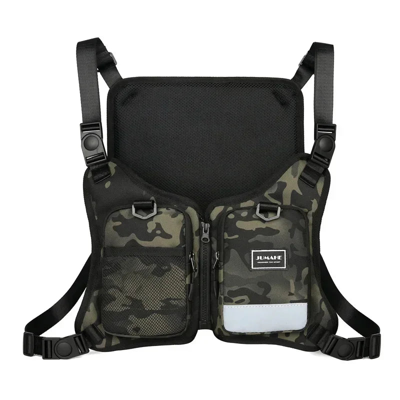 Function Outdoor Chest Bag Vest Outdoor Hip Hop Sports Fitness Men Protective Reflective Top Vest Cycling Fishing Vest Sling Bag