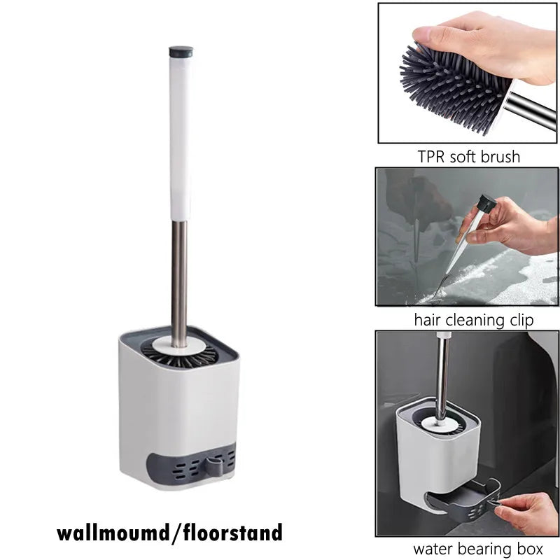 Toilet Brush WC Cleaner Floorstand Silicone Bristle Bathroom Cleaning Bowl Brush Set With Tweezers Bathroom Accessories