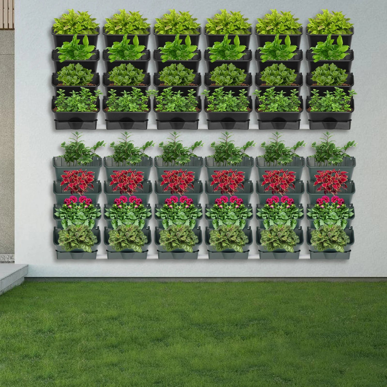 Black/Green Stackable Planter Indoor Outdoor W/ 6 Drainage Pot 18 Plastic Pot 6.56ft Drainage Pipe Hanging Vertical Wall Planter