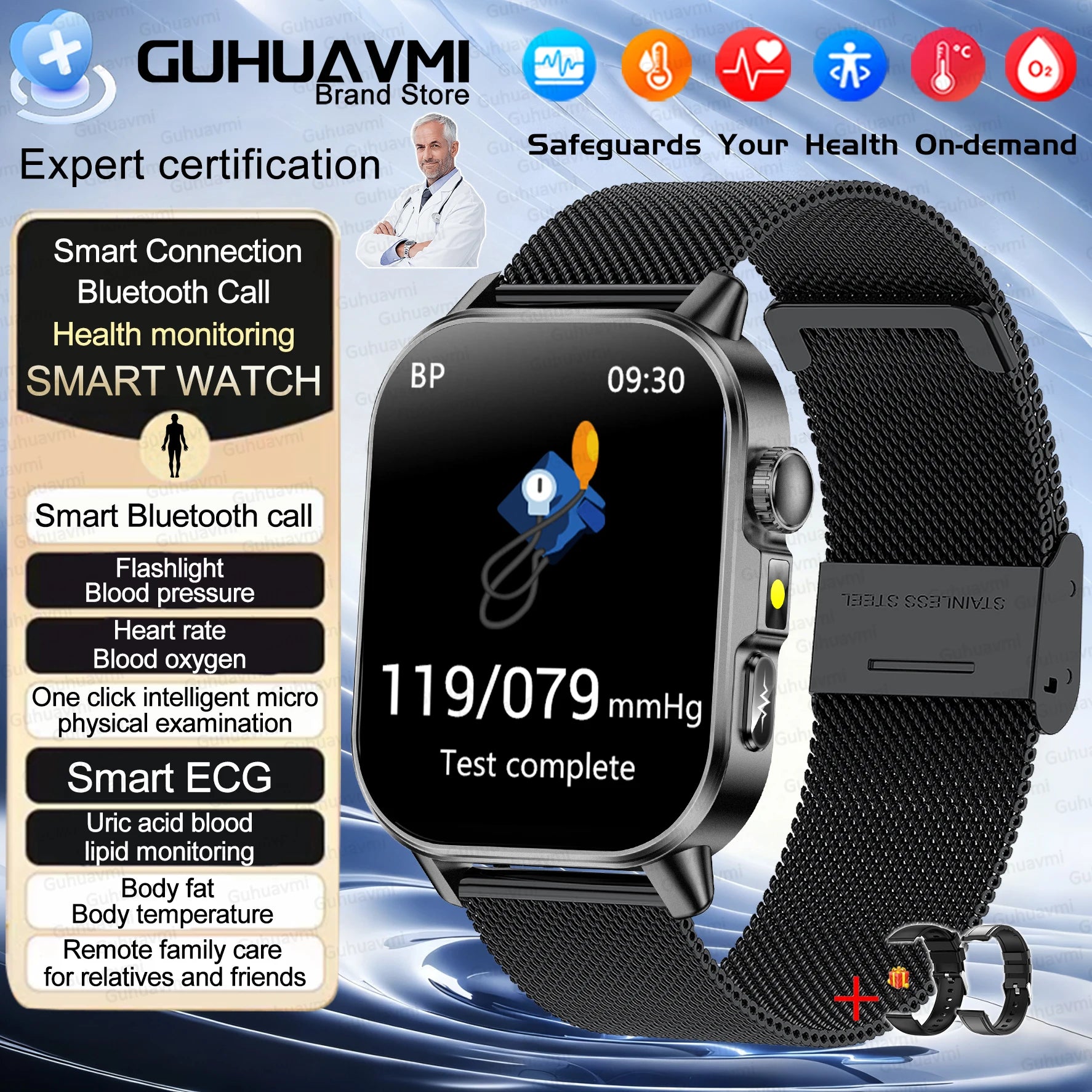 2026New ECG+PPG AI Health Diagnose Smart Watch Men Women Clock Blood Lipid BP Uric Acid Heart rate Tracker HD Call Smart Watch