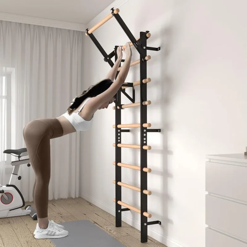 Wooden Stall Bar with Pull-Up & Dip Attachments