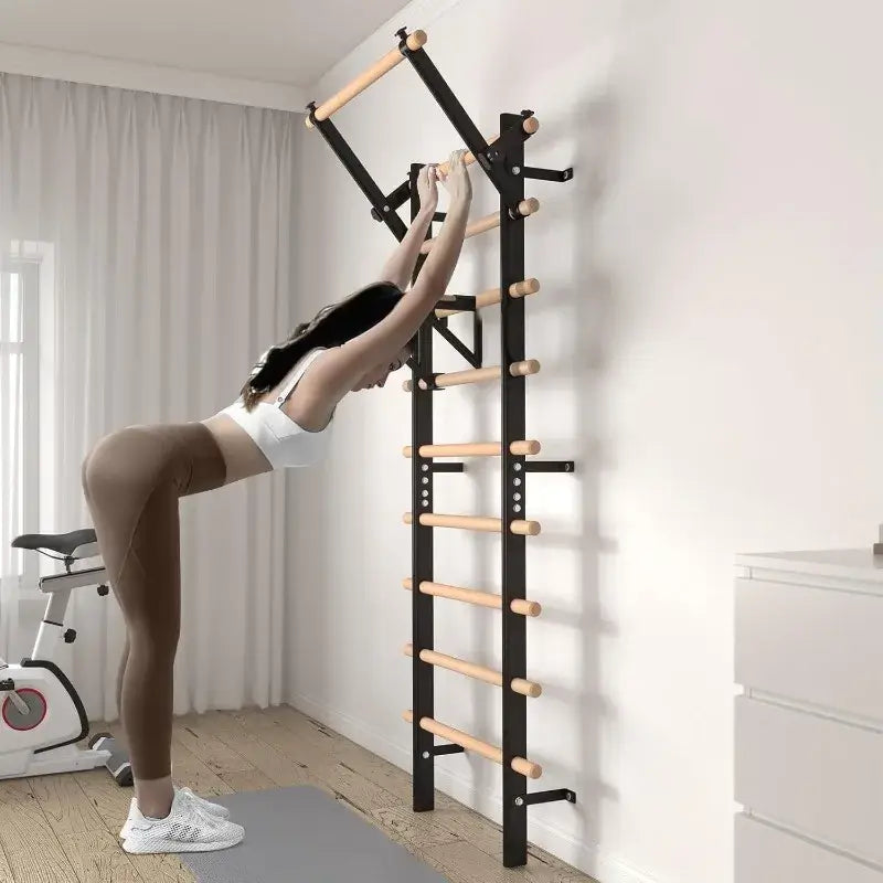 Wooden Stall Bar with Pull-Up & Dip Attachments