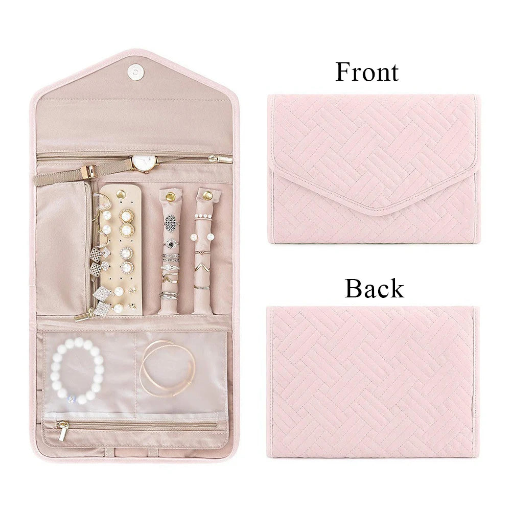 Multiple Jewelry Storage Organizer Bracelet Earrings Accessories Carrying Bag Necklace Brooch Rings Travel Folding Roll Pouch