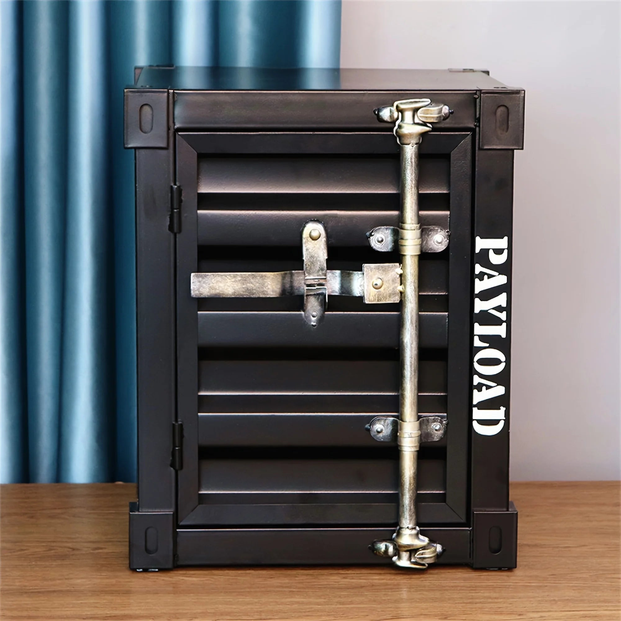 New shipping container design bedside table, industrial style metal side table storage cabinet, suitable for living room and bed