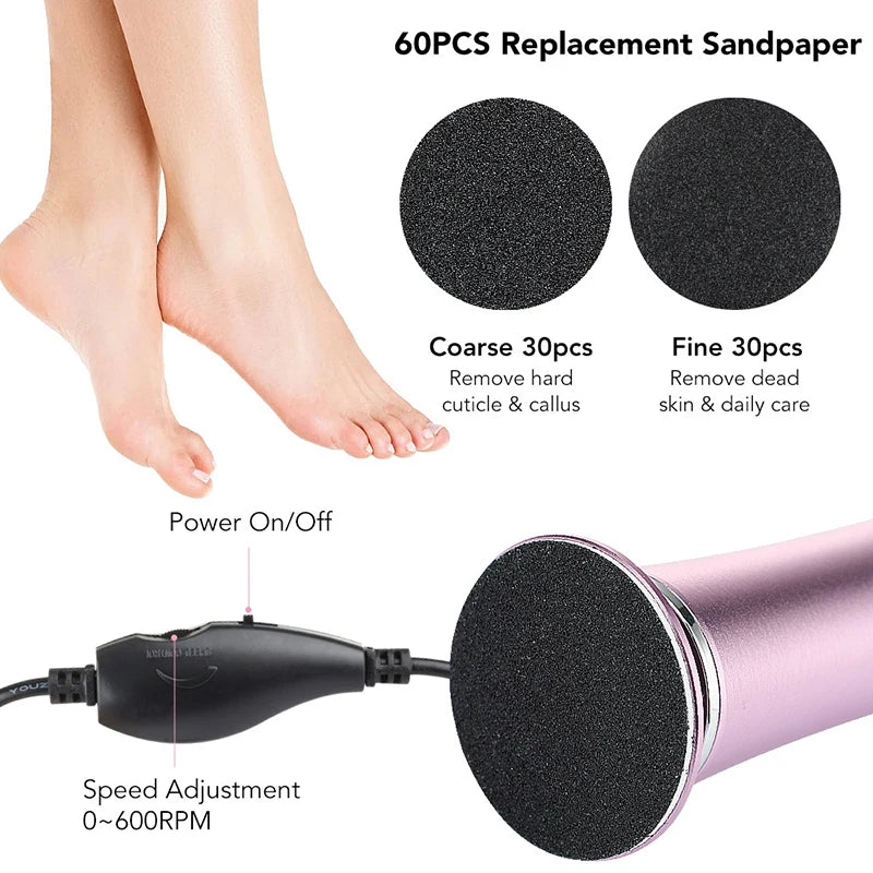 Electric Foot Callus Remover Feet Care File Heels Dead Skin Pedicure Tool Electronic Foot Grinder Tool And Replacement Sandpaper