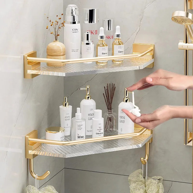 Acrylic Bathroom Shelves Wall Mounted Non Grilling Shampoo Organizer Corner Hanging Shower Storage Shelf Adhesive Bath Room Rack