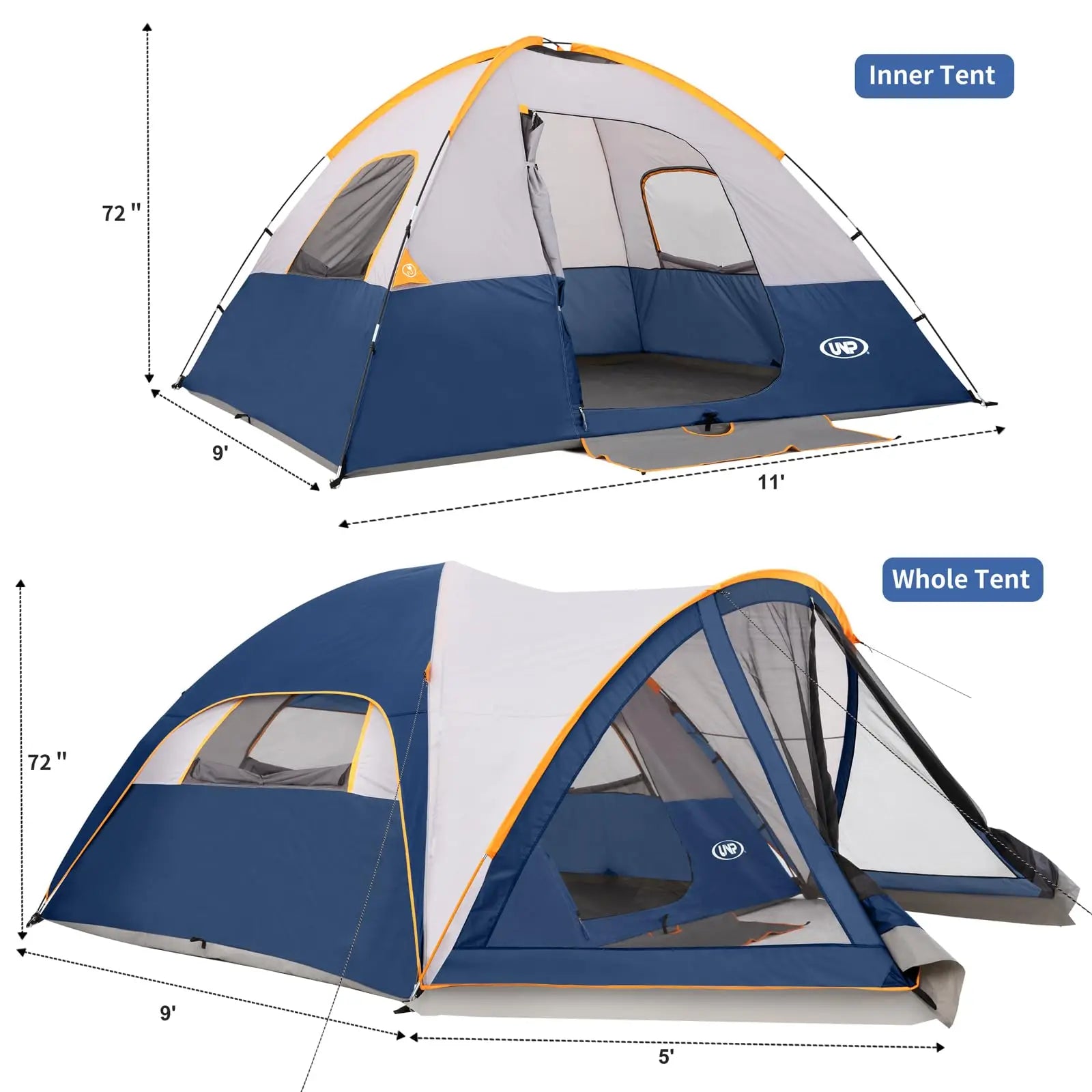 Camping Tent with Screen Room, Portable 6 Person Camping Tent, Family Dome Tent for Camping Outdoor - 14&