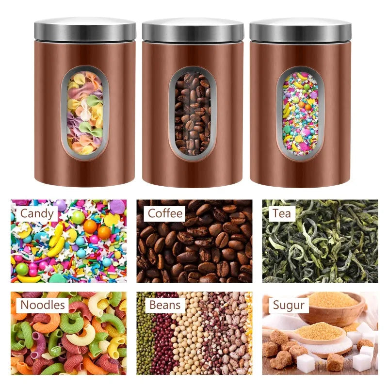 QYQRQF Canisters Sets for The Kitchen 3pcs Sugar Flour Coffee Storage Jars Stainless Steel Food Container Organizer for Kitchen