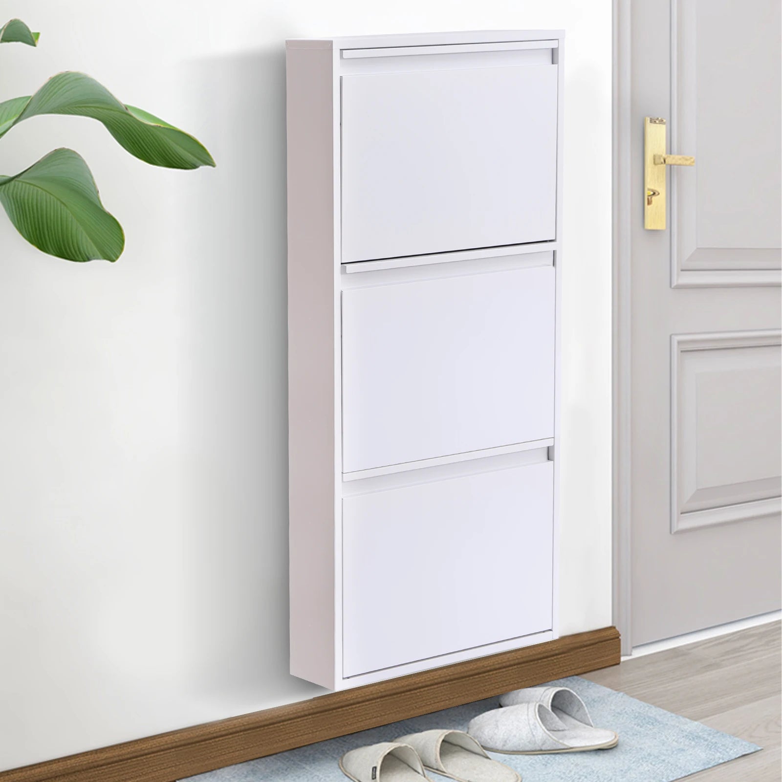 3-Tier Flip Shoe Storage Cabinet, Noiseless Soft Closing Dampers, Wall Mount/Freestanding, Metal Shoe Rack for Entryway/Hallway