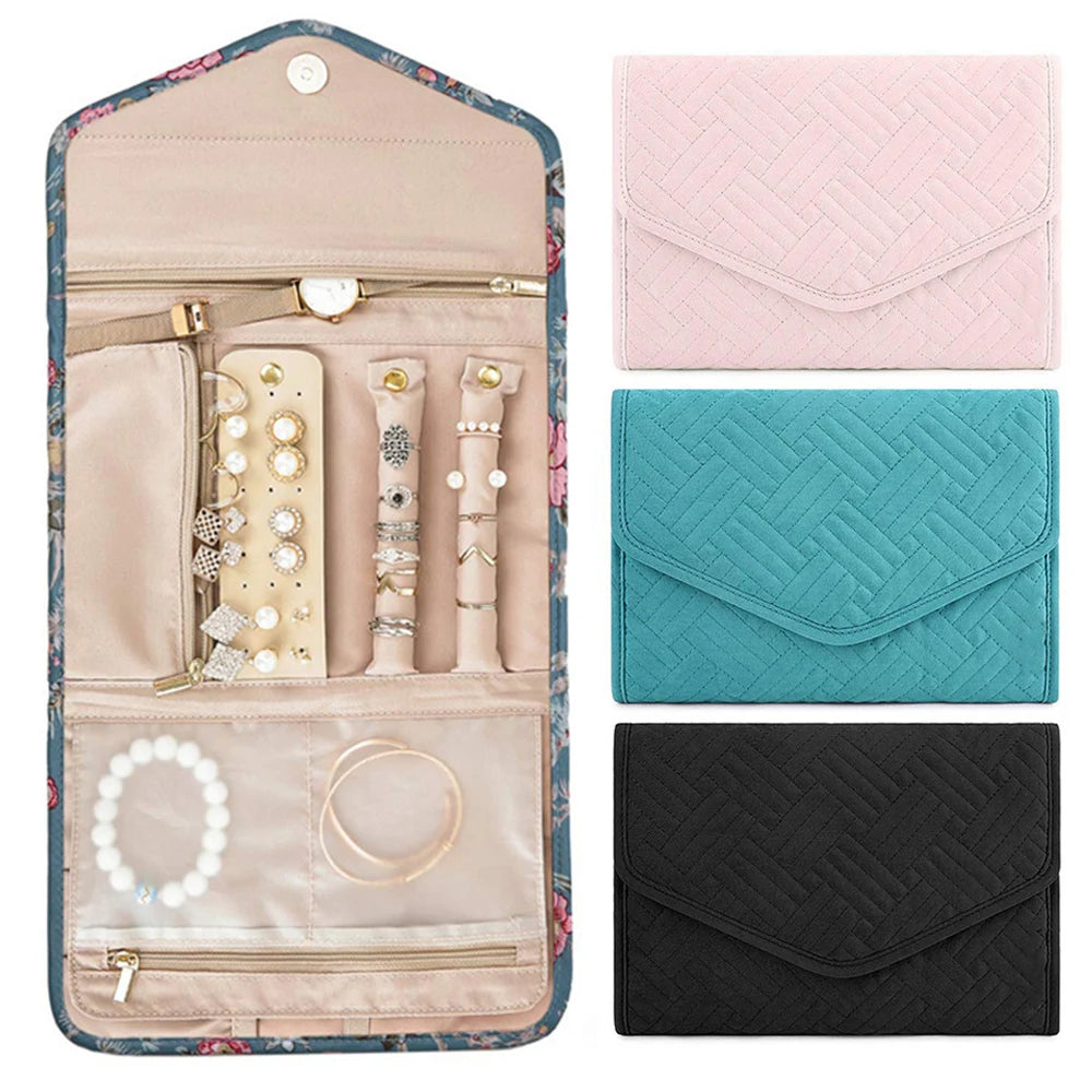 Multiple Jewelry Storage Organizer Bracelet Earrings Accessories Carrying Bag Necklace Brooch Rings Travel Folding Roll Pouch