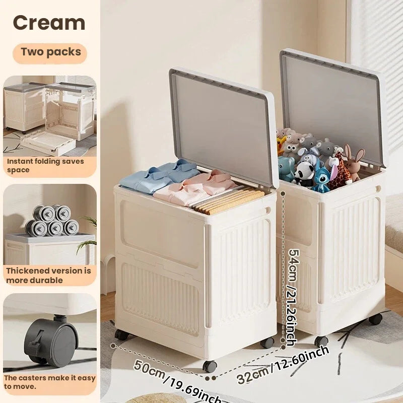 Foldable wheeled dust-proof flip cover storage box, household large-capacity plastic storage box for clothes and quilts
