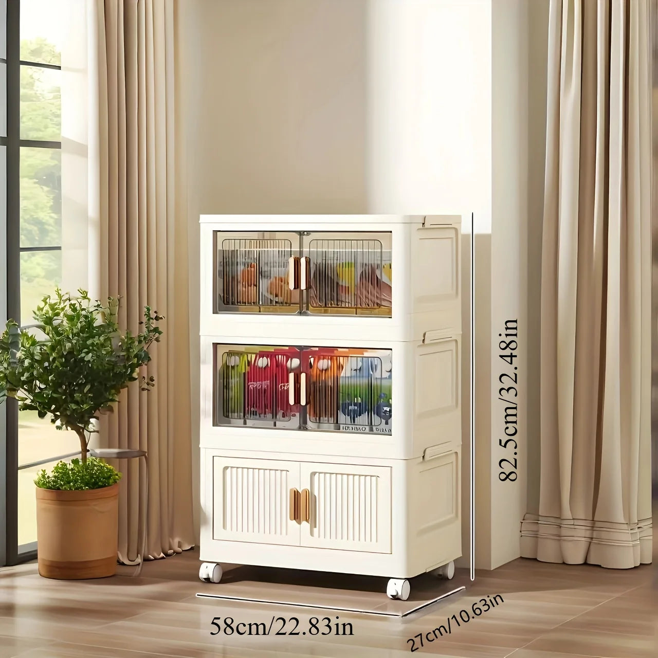 Oversized 3/4/5-Tier Foldable Storage w/ Wheels - No Assembly, Magnetic Doors, Clothes/Toys/Books - Living/Bedroom/Office