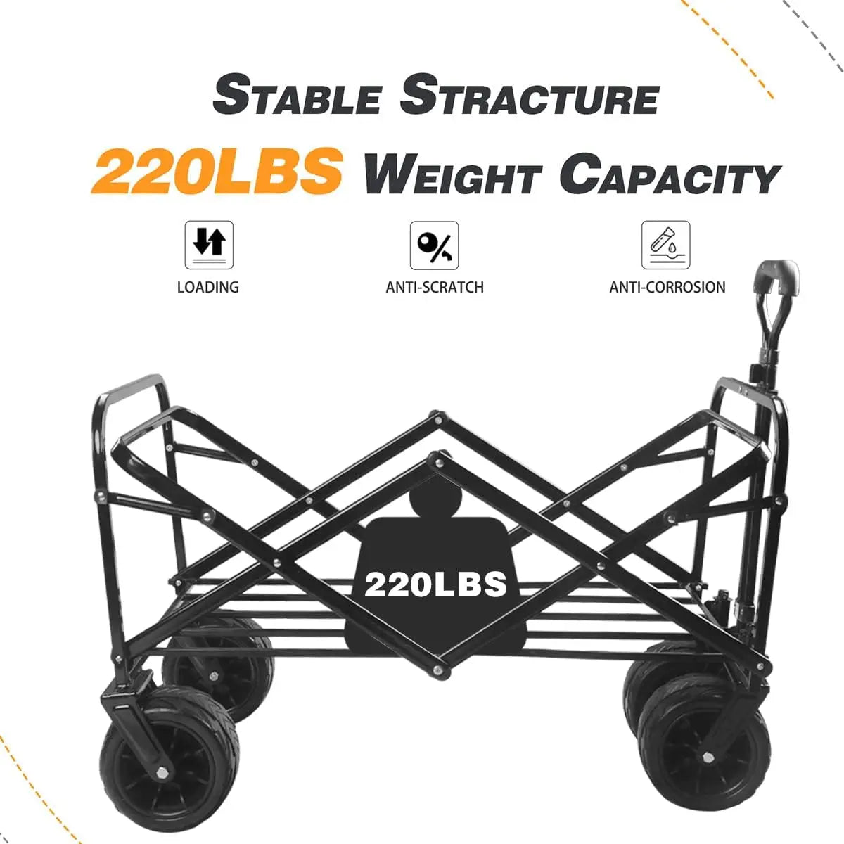 Collapsible Wagon Cart Heavy Duty Foldable Beach Wagon with Big Wheels for Sand All Terrain Utility Beach Cart for Sand