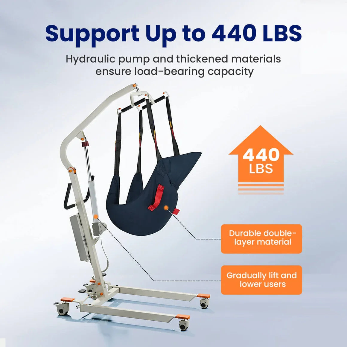 Electric Transfer Lift - Adjustable Hydraulic Lift Chair for Seniors, 400lbs Weight Capacity, Ergonomic Handles & Sturdy Frame