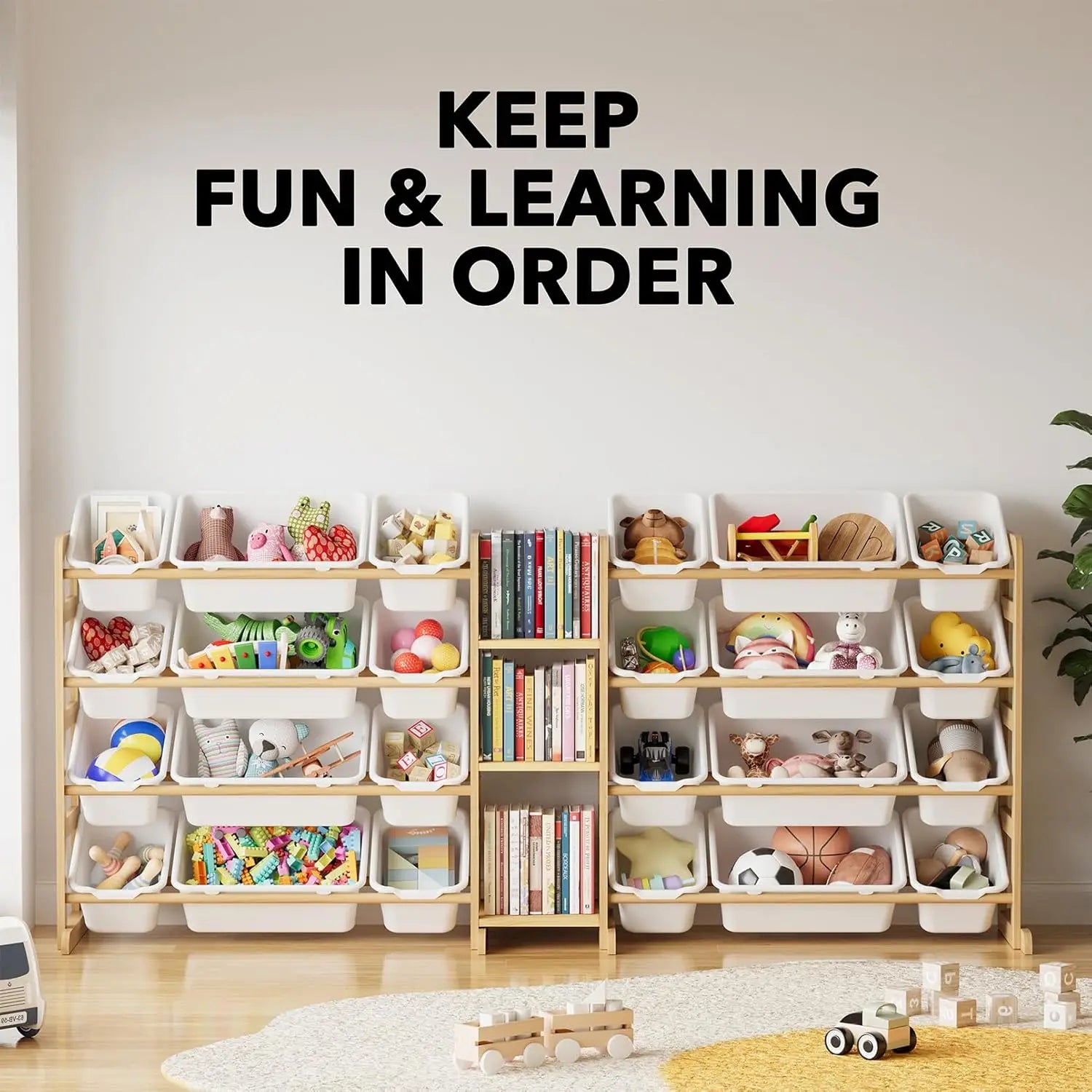 Large Toy Storage Organizer with 24 Bins and 3 Shelves for Kids Bedroom Playroom Organization, White