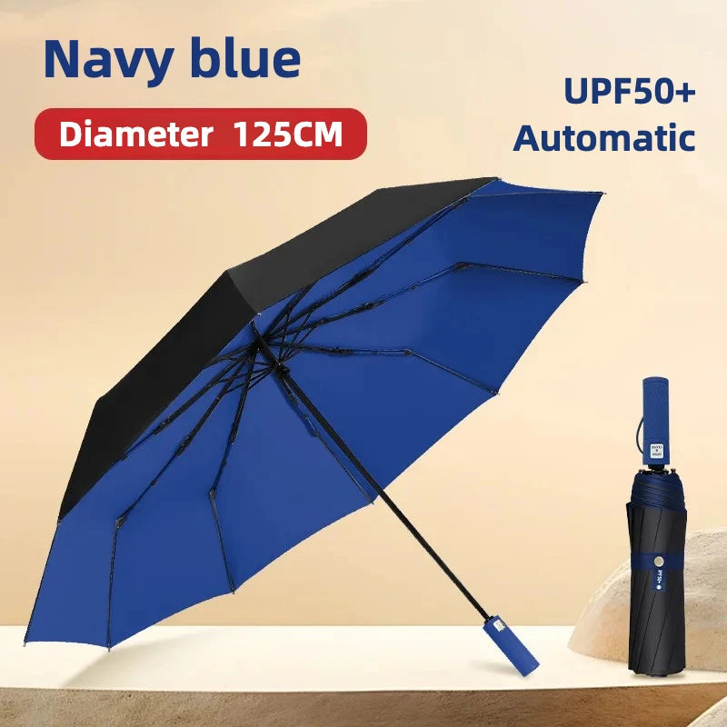Windproof Automatic Folding Umbrella, 125CM Diameter Large Rain Umbrella, Sun UV UPF50+ Protection Umbrellas for Man and Women