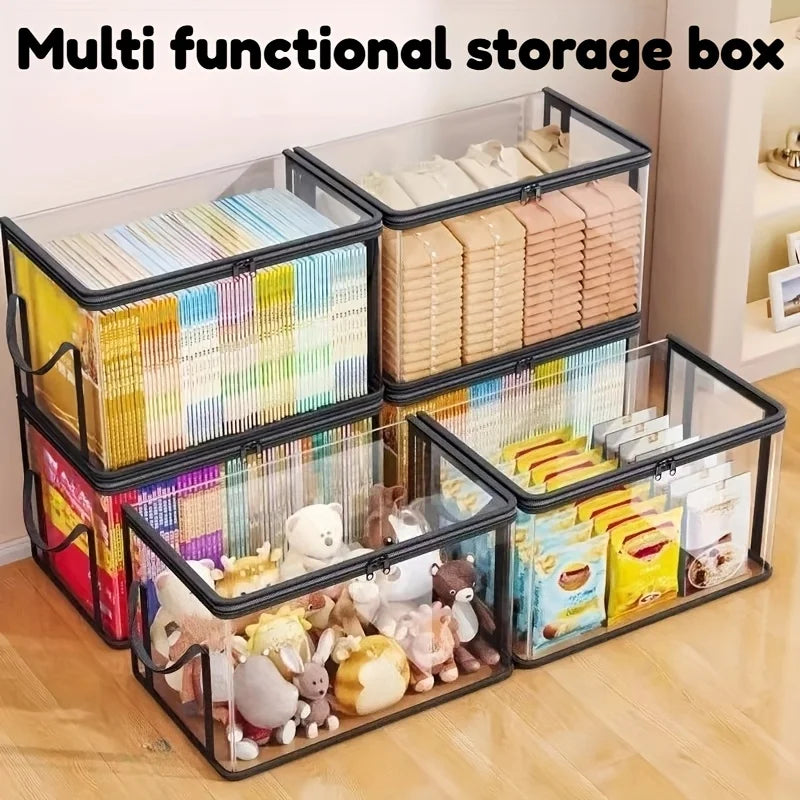 3PCS Heavy-duty Transparent Storage Box with Flip Cover - Space Saving Stackable Design, Suitable for Books, Clothing, Toys