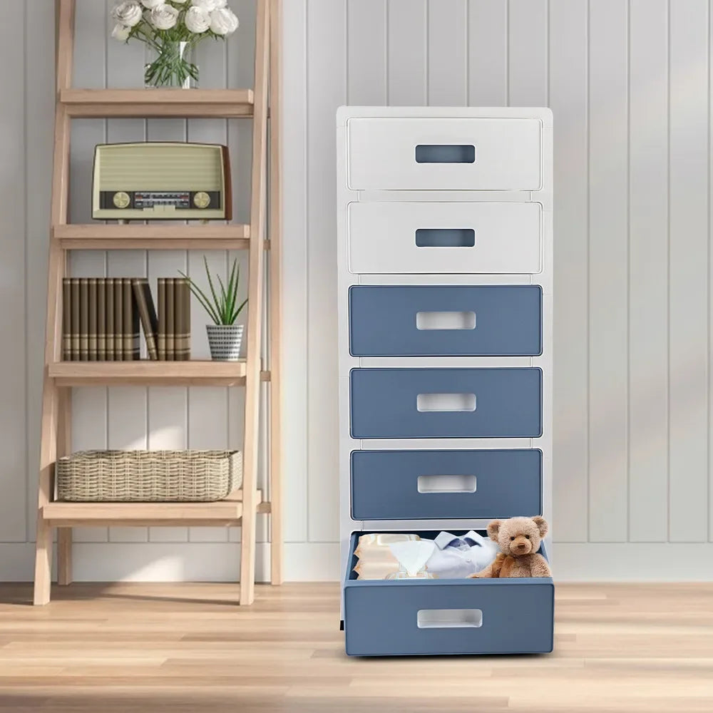 33 Inch Tall 6-Drawer Storage Organizer Cabinet with Wheels, Durable Organizer Box, Plastic Dresser for Closet Bedroom Bathroom