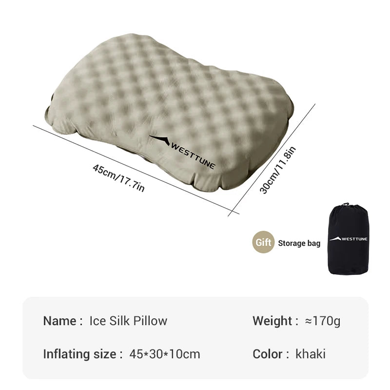 WESTTUNE Camping Ice Sillky Pillow Portable Ultralight Travel Inflatable Pillow Outdoor Hiking Sleeping Neck Lumbar Pillow