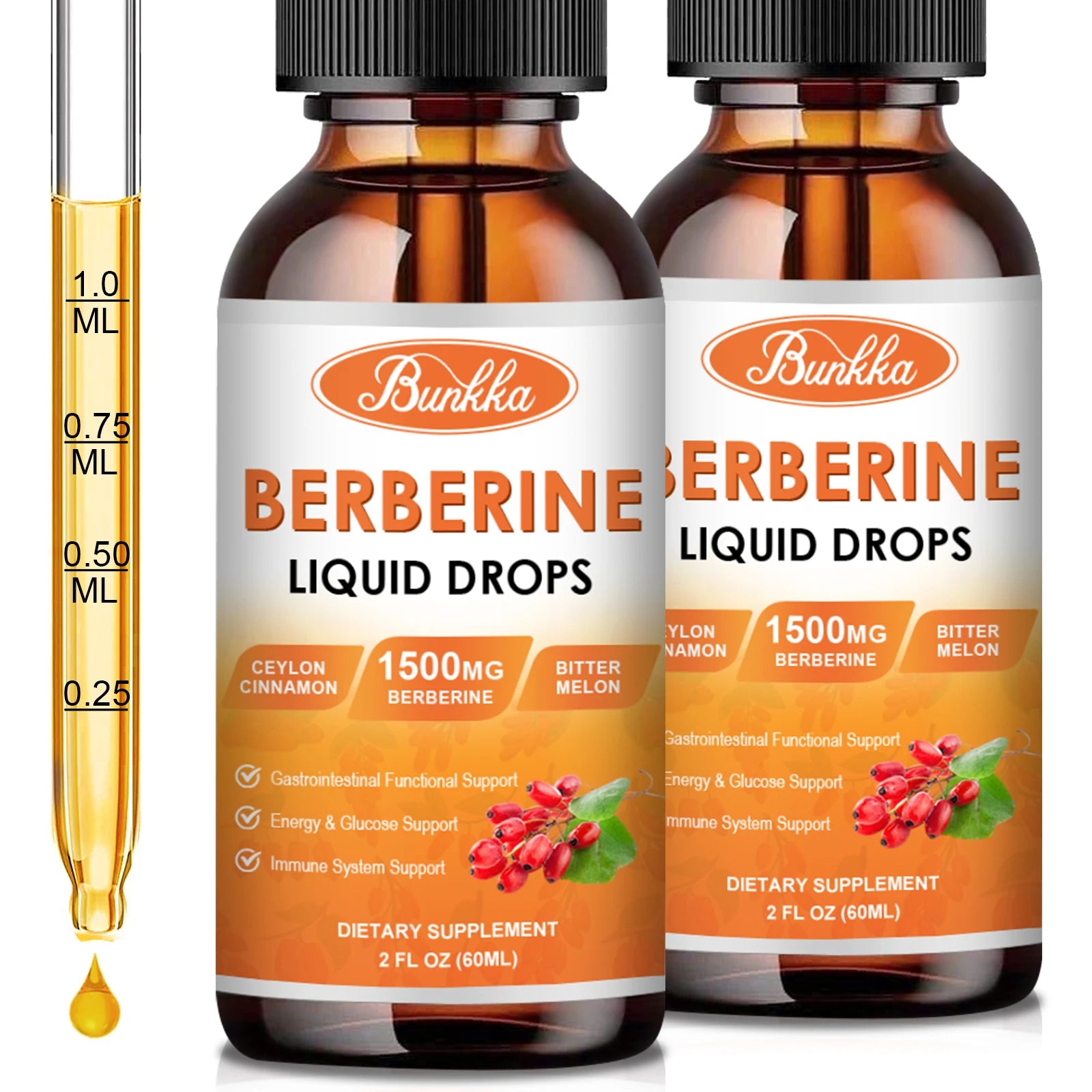 60ML Berberine Drop Contain Turmeric,Ceylon Cinnamon, Bitter Gourd, Piperine Digestive System, Immune Health Support-Vegetarian