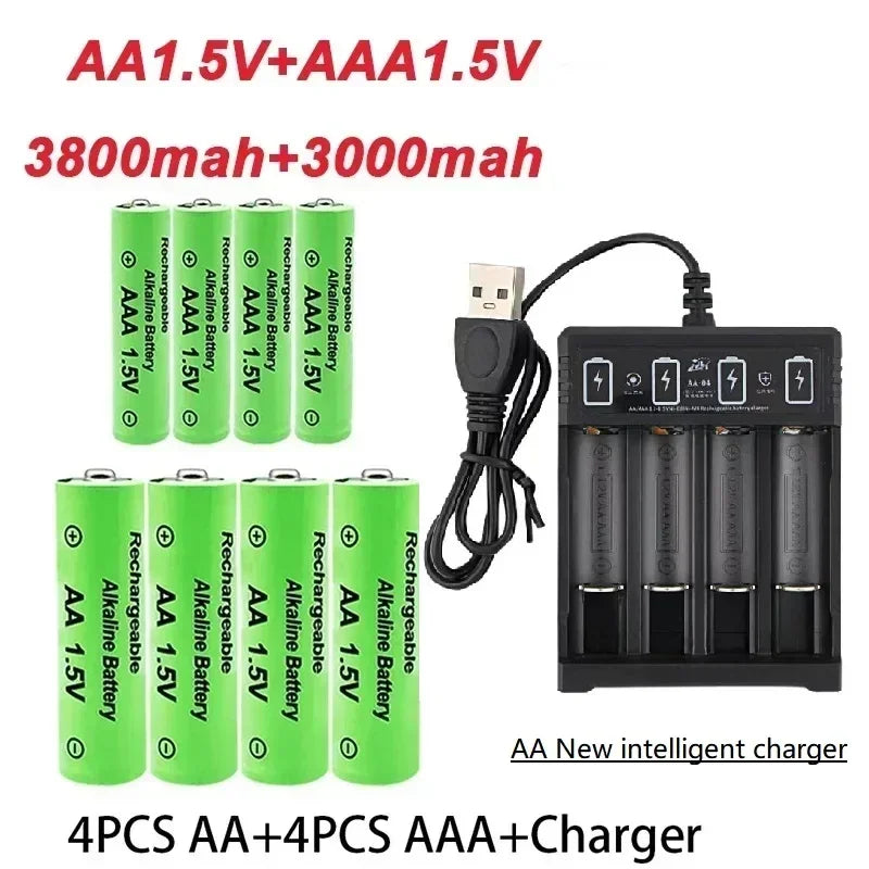 AA +AAA Battery New 1.5VRechargeableBattery AA3800MAH AAA3000 with USBCharger for LED Flashlight Flashlightorelectronicdevices