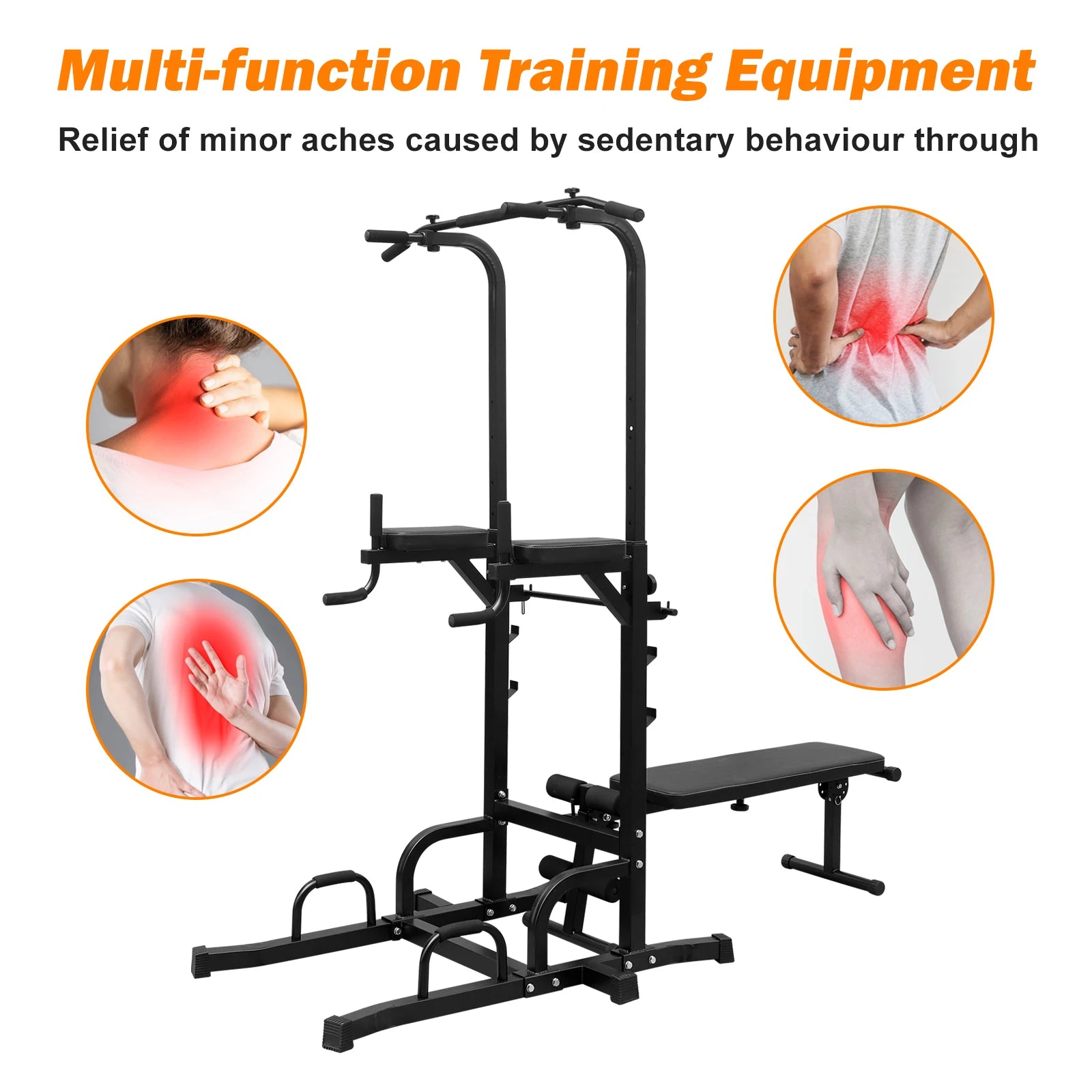 Power Tower with Bench Pull Up Bar Dip Station Adjustable Height Dip Stand Heavy Duty Multi Function Fitness Rack