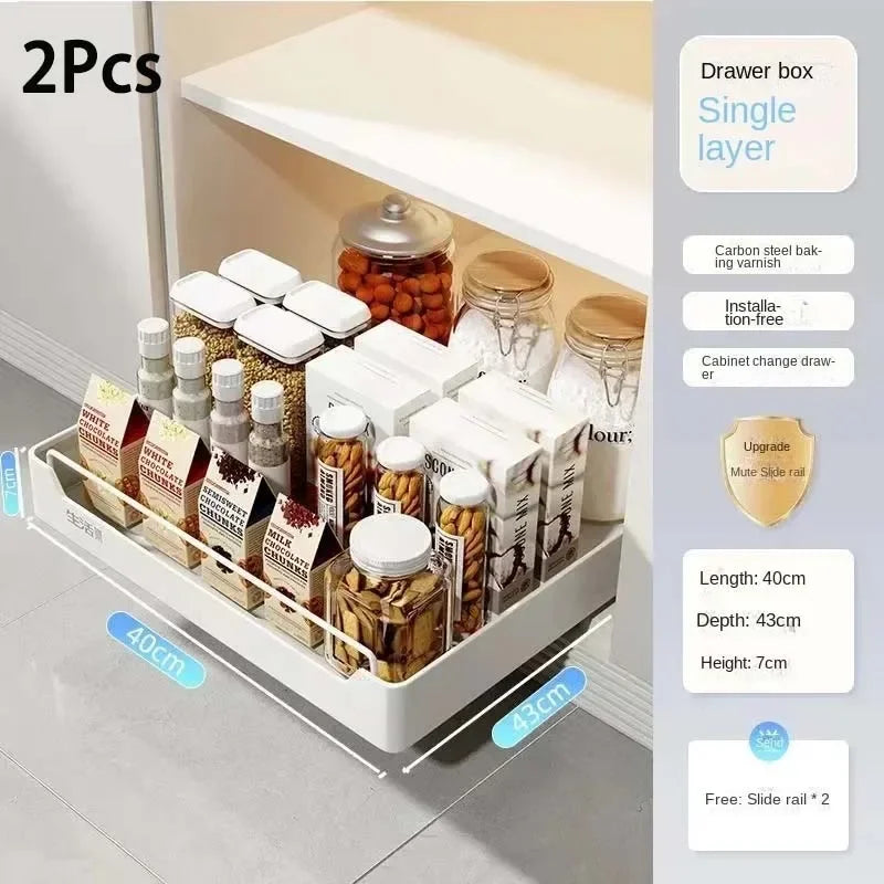 Pull Out Cabinet Organizer with Slide Rails Storage Rack
