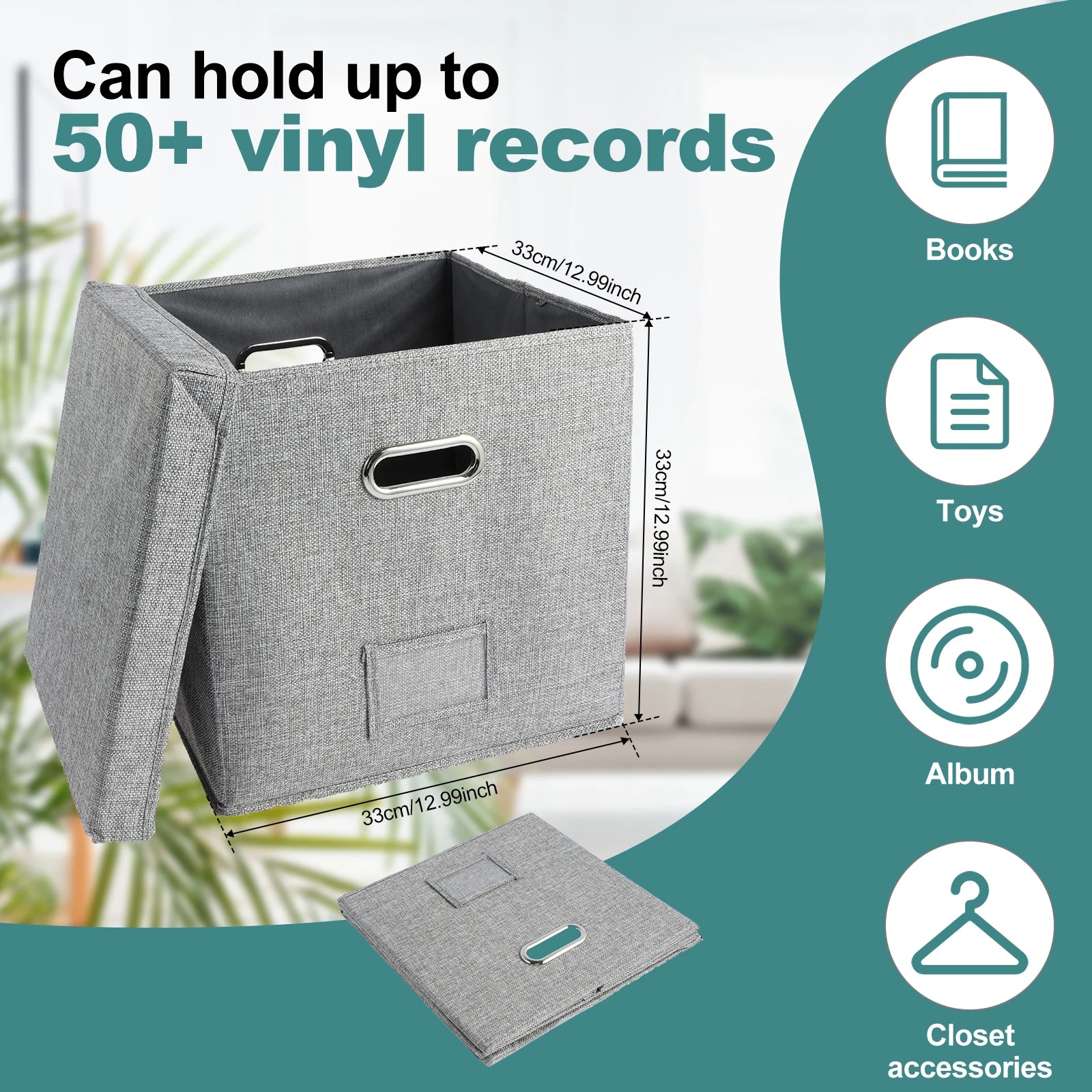 Large Foldable Organizer with Lock Fireproof Waterproof Vinyl Record Storage Box for Home Office Multi-functional Organizer