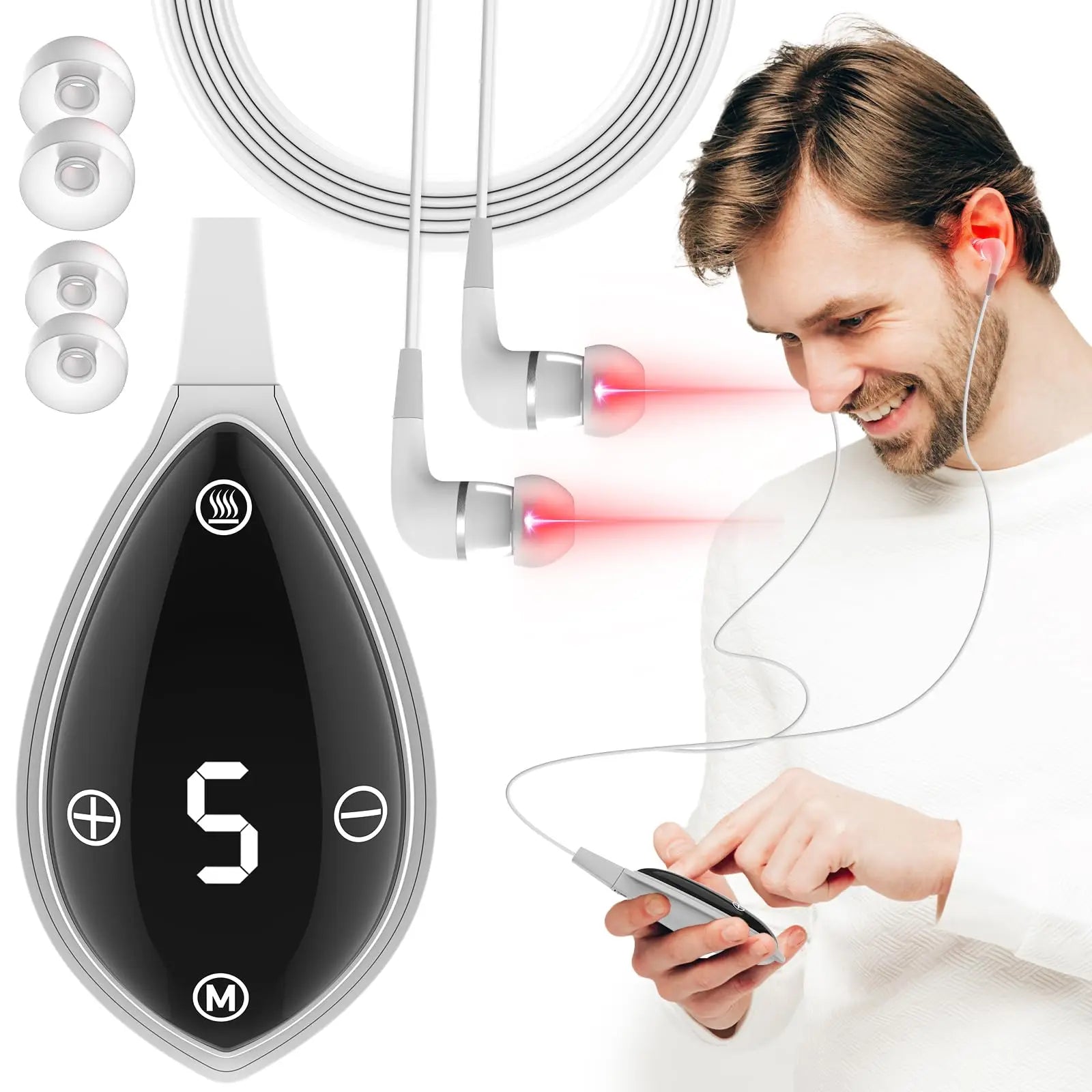 Laser Therapy for Tinnitus Portable Red Light Therapy for Ears 650NM Otitis Media&Deafness&Ear Canal Laser Irradiator Reduce Tin