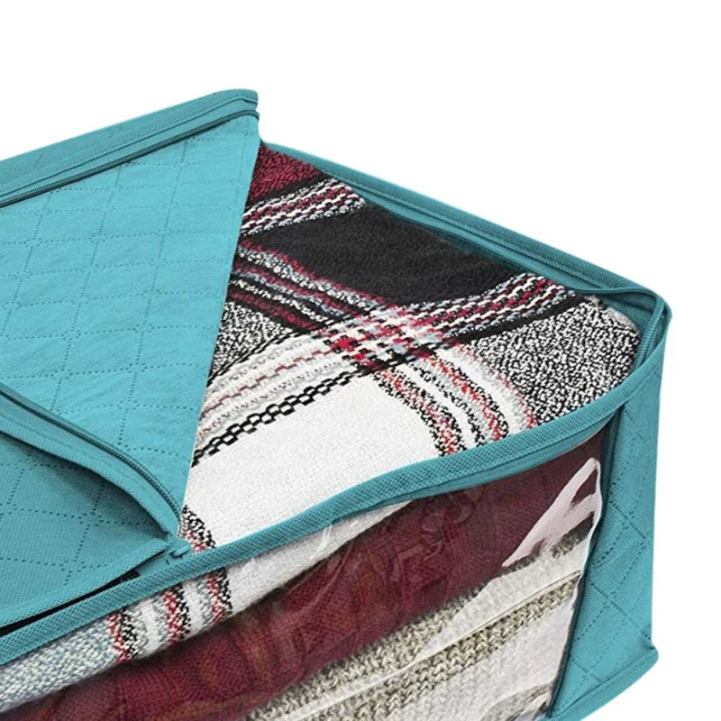 1/3pcs Large Capacity Clothing Storage Box Folding Non Woven Fabric Quilts Clothes Organizer Case With Zipper Organizers