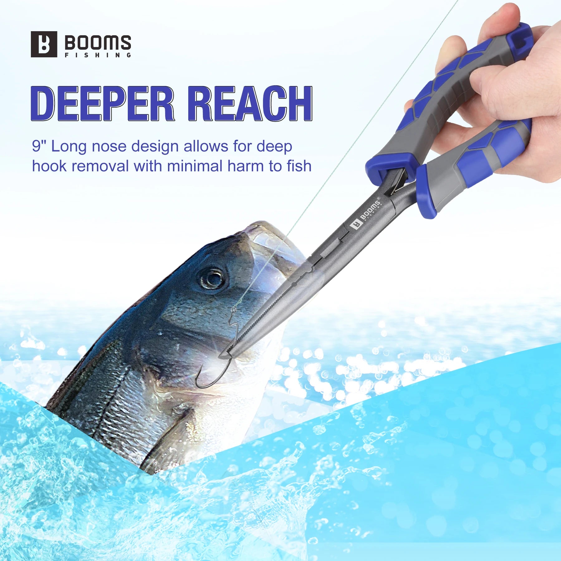 Booms Fishing XW10 Fishing Pliers Nose Hook Remover Tool Carbon Steel Line Cutter Scissors 9in/23cm Fishing Tools Tongs