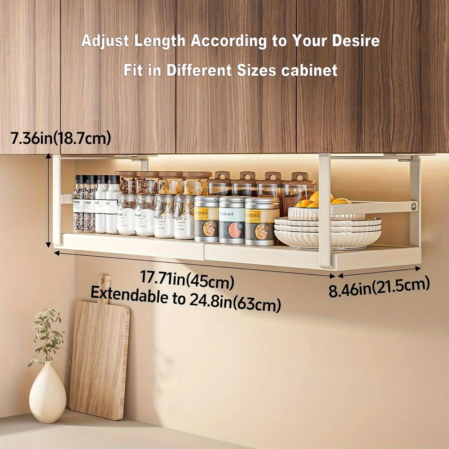 Hanging Under Shelf Storage Basket, Adjustable Width Under Cabinet Add-on Storage Racks, Heavy Duty Slide-in Baskets Organizer