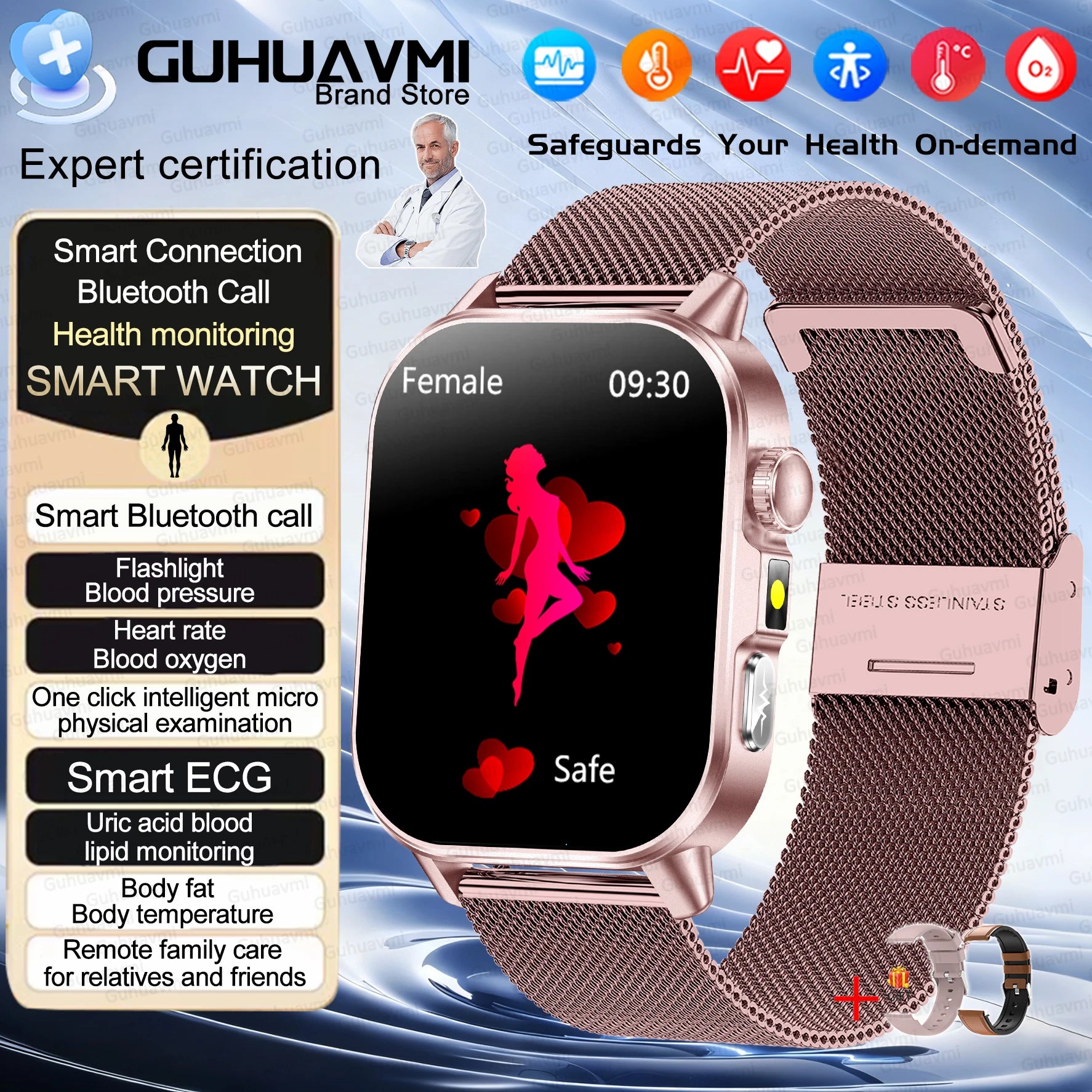 2026New ECG+PPG AI Health Diagnose Smart Watch Men Women Clock Blood Lipid BP Uric Acid Heart rate Tracker HD Call Smart Watch