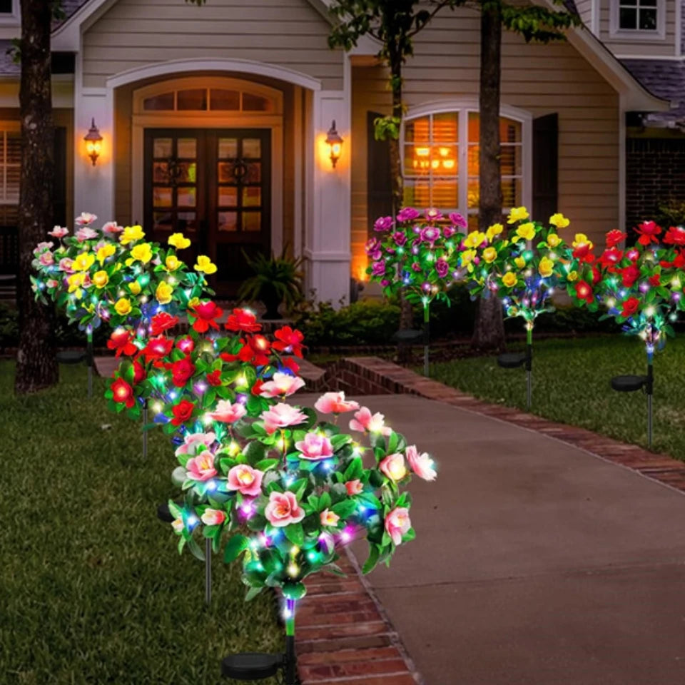 Solar Flowers Lights LED Azalea Outdoor Waterproof Landscape Light for Lawn Patio Garden Path Decorative Lighting Best Gift