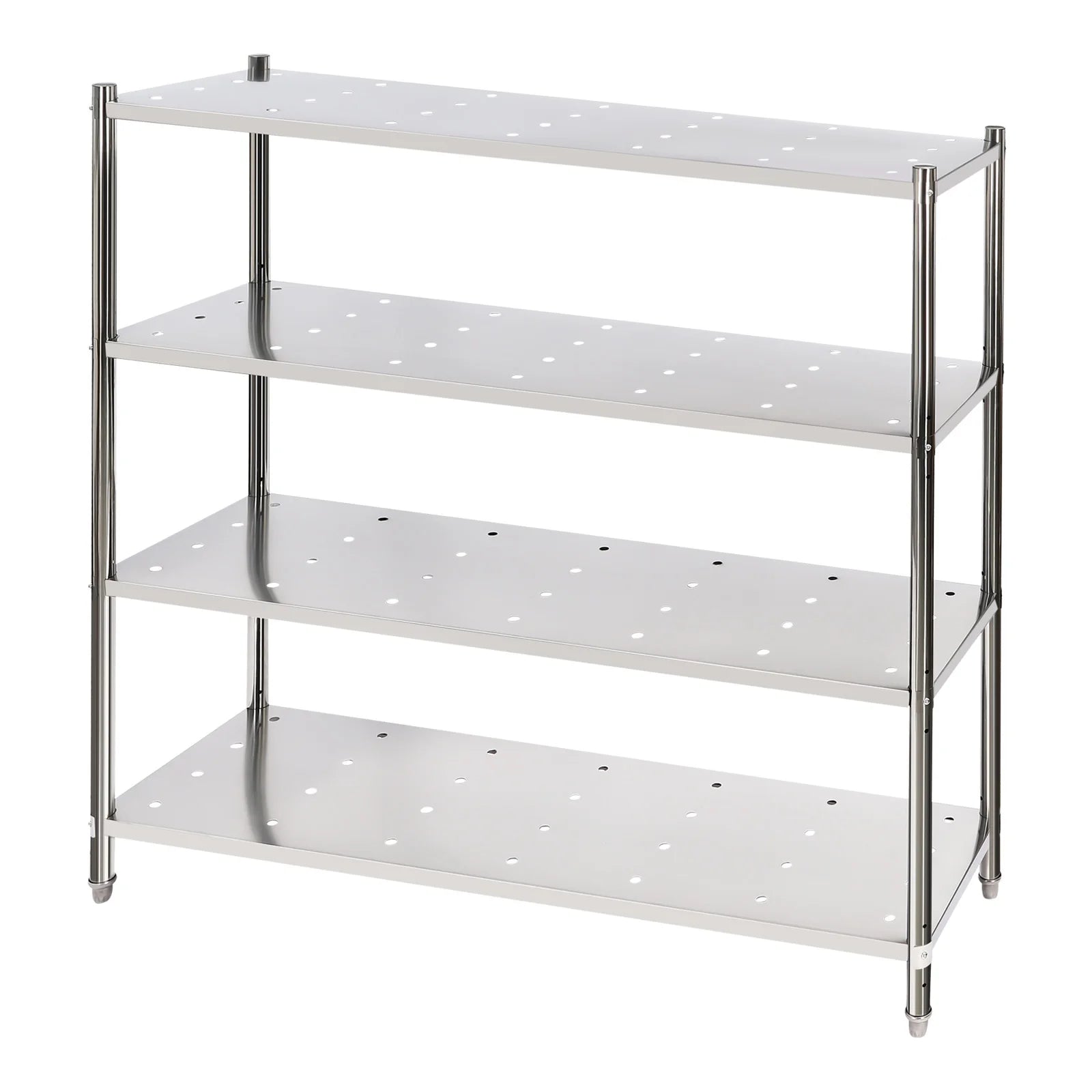Stainless Steel Shelving, 4 Tier Adjustable Shelf Storage Heavy Duty Shelving Heightened Bottom for Storing and Displaying Goods