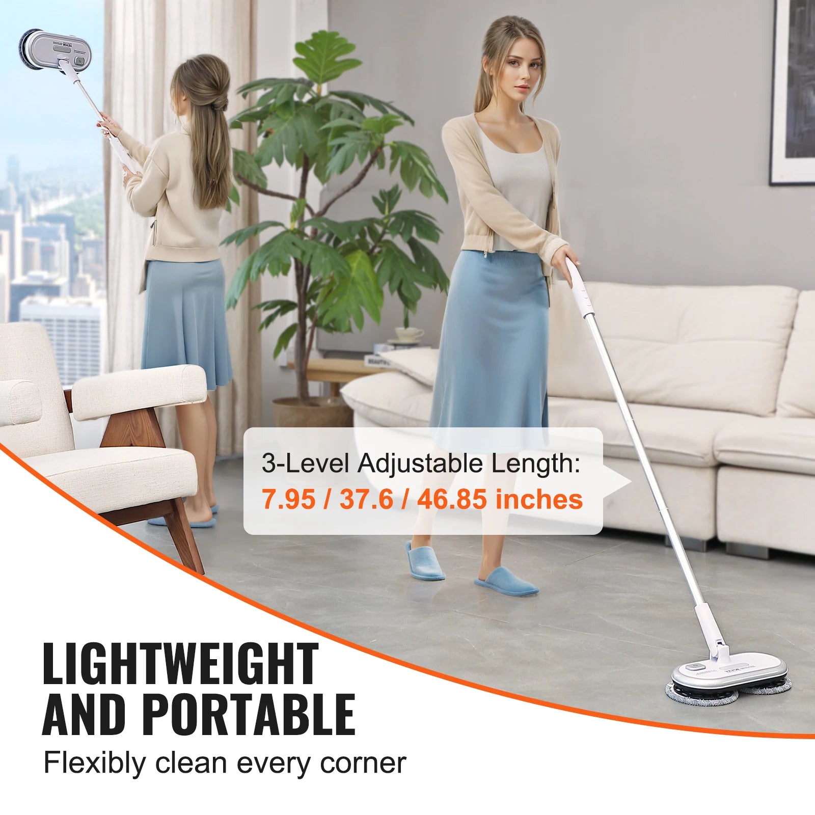VEVOR Cordless Electric Mop Up to 40/70 mins Battery Electric Spin Mop with Dual Mop Heads for Hardwood/Tile Floor Cleaning