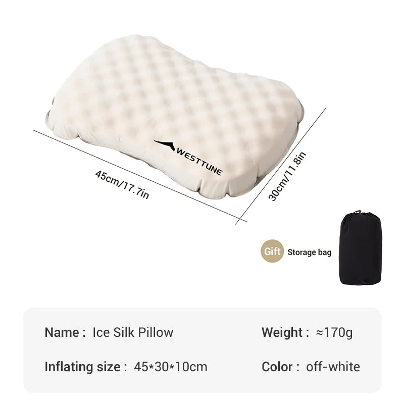 WESTTUNE Camping Ice Sillky Pillow Portable Ultralight Travel Inflatable Pillow Outdoor Hiking Sleeping Neck Lumbar Pillow