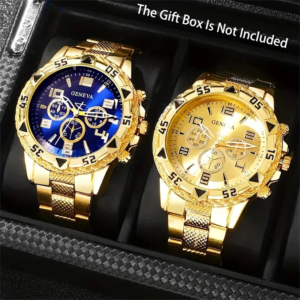 2pcs/set Men Business Watches Fashion Arabic Dial Steel Band Male&