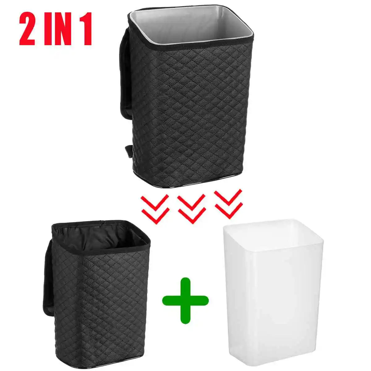Car Trash Can with Lid - Leakproof PU Leather Auto Garbage Bin, Removable Waterproof Liner, Hanging Car Trash Can for SUV, Truck