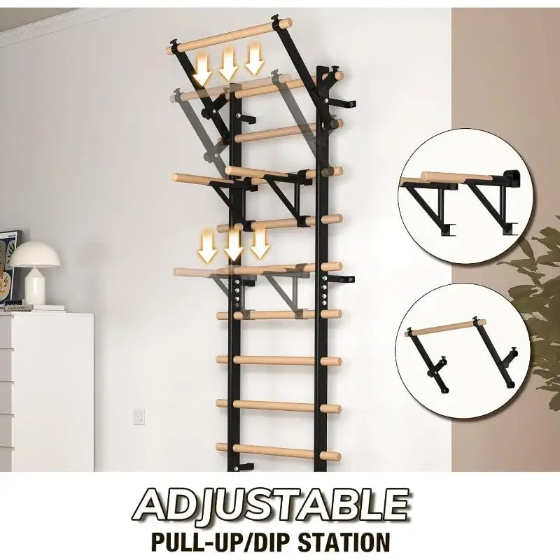 Wooden Stall Bar with Pull-Up & Dip Attachments