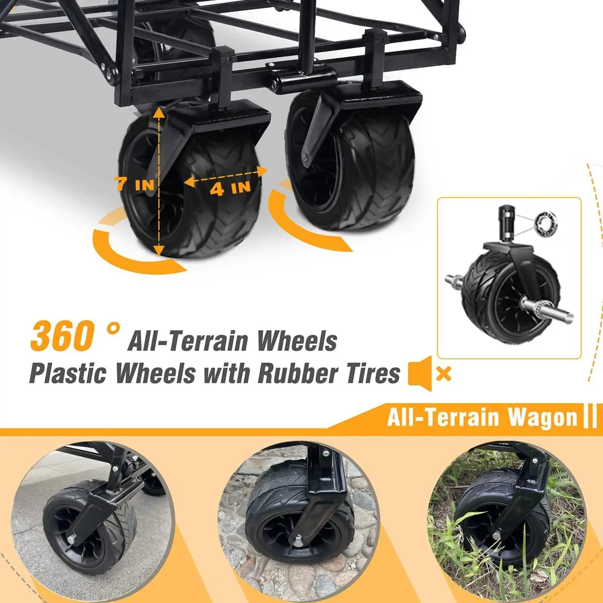 Collapsible Wagon Cart Heavy Duty Foldable Beach Wagon with Big Wheels for Sand All Terrain Utility Beach Cart for Sand