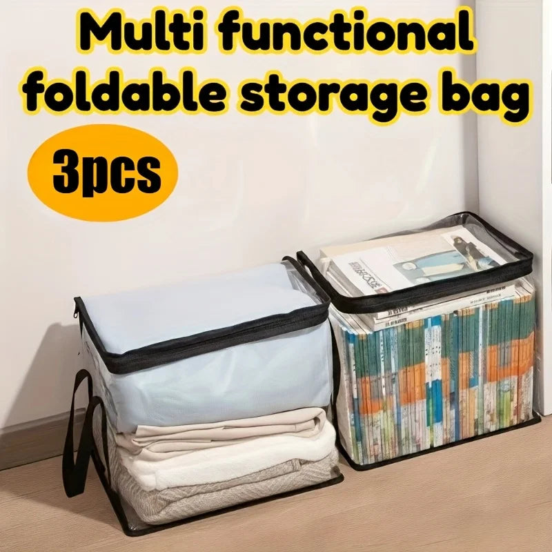 3PCS Heavy-duty Transparent Storage Box with Flip Cover - Space Saving Stackable Design, Suitable for Books, Clothing, Toys